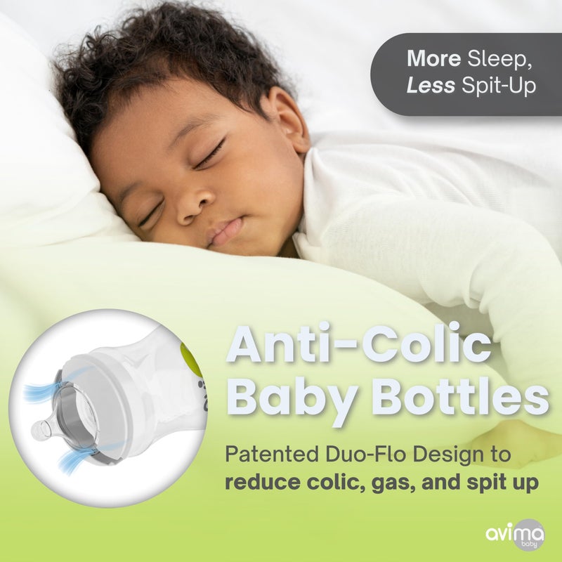 Avima Baby 4 oz Anti Colic Baby Bottles for Breastfed Babies - Slow Flow Nipples, Wide Neck Bottle, BPA Free - Newborn 0-3 Months, Stage 1 (Set of 3) - Image 3